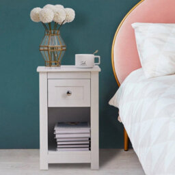 White Wood Side Table Slim Narrow Night Stand Bedside Drawer Storage Cabinet - thumbnail 1