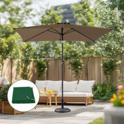 Sundaze 2X3M Taupe Rectangular Garden Parasol Umbrella Sun Shade Tilt Crank + Base + Cover
