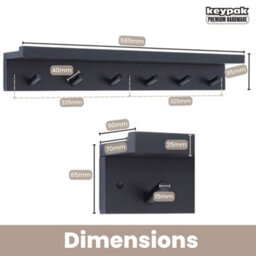 Keypak 6 Coat Hook With Shelf, 68Cm Wall Mounted Wooden Coat Rack Hallway Kitchen Bathroom Organiser, Shelf With Lip (Black) - thumbnail 3