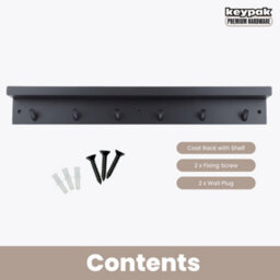 Keypak 6 Coat Hook With Shelf, 68Cm Wall Mounted Wooden Coat Rack Hallway Kitchen Bathroom Organiser, Shelf With Lip (Black) - thumbnail 4