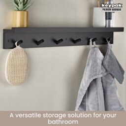 Keypak 6 Coat Hook With Shelf, 68Cm Wall Mounted Wooden Coat Rack Hallway Kitchen Bathroom Organiser, Shelf With Lip (Black) - thumbnail 7