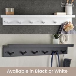 Keypak 6 Coat Hook With Shelf, 68Cm Wall Mounted Wooden Coat Rack Hallway Kitchen Bathroom Organiser, Shelf With Lip (Black) - thumbnail 8