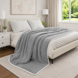 Moonlight Bedding Sherpa Fleece Throw Blanket Silver King Soft Thick & Fluffy Reversible Throw For Sofa, Bed & Travel Blanket - thumbnail 7