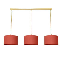 Valuelights Reni Rust Fabric Drum Shade 3 Drop Bar Brushed Gold Diner Ceiling Pendant Light - thumbnail 2