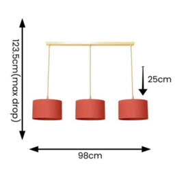 Valuelights Reni Rust Fabric Drum Shade 3 Drop Bar Brushed Gold Diner Ceiling Pendant Light - thumbnail 6