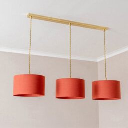 Valuelights Reni Rust Fabric Drum Shade 3 Drop Bar Brushed Gold Diner Ceiling Pendant Light - thumbnail 5