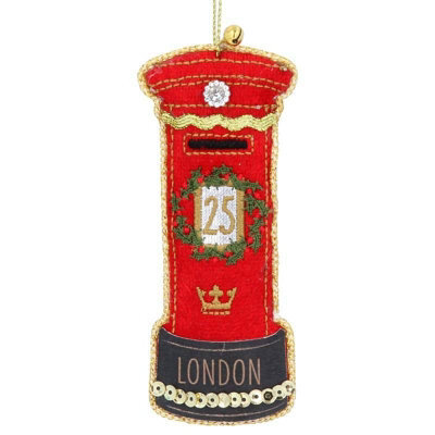 Gisela Graham Christmas London Post Box Small Red Gloss Tree Decoration 11 X 4.1 Cm