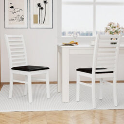 Gainoom Modern Dining Chair Set Of 2 Wooden Upholstered Kitchen Chair W/ High Slatted Backrest & Soft Upholstered Seat - thumbnail 4