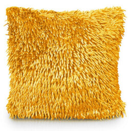Velosso Velvet Touch Shaggy Chenille Cushion, Soft Texture, Zip Closure, Machine Washable, Luxury Living Room Decor - Ochre - thumbnail 1