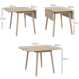 HOMCOM Extendable Kitchen Table For 2-4, Folding Drop Leaf Dining Table, Natural - thumbnail 3