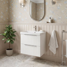 Balterley Tixall Fluted 2 Drawer Wall Hung Vanity Unit With Thin Edge Basin, Satin White, 500mm - thumbnail 4
