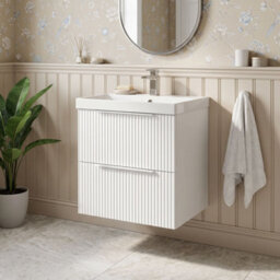 Balterley Tixall Fluted 2 Drawer Wall Hung Vanity Unit With Thin Edge Basin, Satin White, 500mm - thumbnail 2