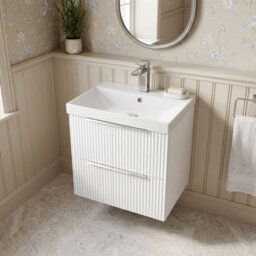 Balterley Tixall Fluted 2 Drawer Wall Hung Vanity Unit With Thin Edge Basin, Satin White, 500mm - thumbnail 3