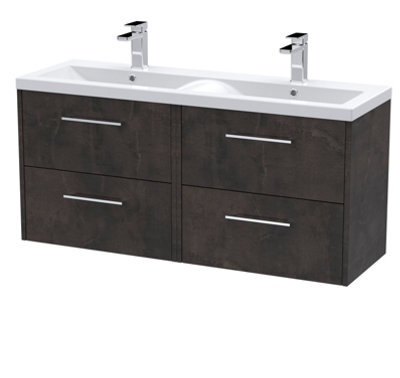 Hudson Reed Juno Wall Hung 4 Drawer Vanity Unit With Double Vitreous China 1 Tap Hole Basin, Slate, 1205 X 390 mm - image 1