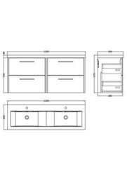 Hudson Reed Juno Wall Hung 4 Drawer Vanity Unit With Double Vitreous China 1 Tap Hole Basin, Slate, 1205 X 390 mm - thumbnail 7