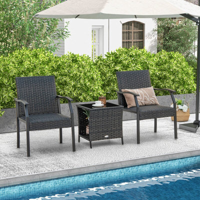 Costway 3 Pcs Patio Wicker Chair Set Outdoor Rattan Conversation Set W/ Padded Seat - image 1