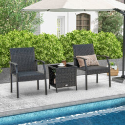 Costway 3 Pcs Patio Wicker Chair Set Outdoor Rattan Conversation Set W/ Padded Seat - thumbnail 1