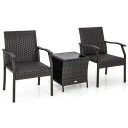 Costway 3 Pcs Patio Wicker Chair Set Outdoor Rattan Conversation Set W/ Padded Seat - thumbnail 2