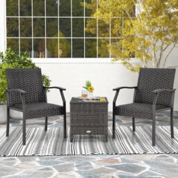 Costway 3 Pcs Patio Wicker Chair Set Outdoor Rattan Conversation Set W/ Padded Seat - thumbnail 5