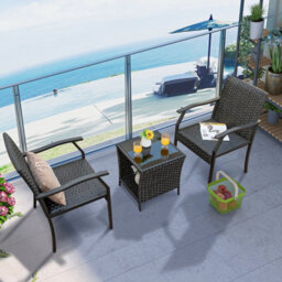 Costway 3 Pcs Patio Wicker Chair Set Outdoor Rattan Conversation Set W/ Padded Seat - thumbnail 4