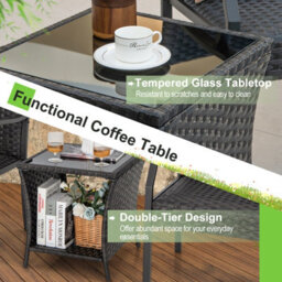 Costway 3 Pcs Patio Wicker Chair Set Outdoor Rattan Conversation Set W/ Padded Seat - thumbnail 8