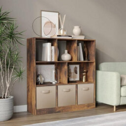 Urbn-Living Urbnliving Asymmetrical 8-Cube Rustic Brown Bookcase Storage Unit With 3 Fabric Drawer Inserts - Beige - thumbnail 4