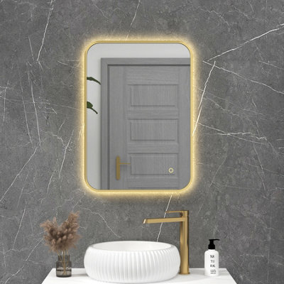 Royal Bathrooms Luton 500 X 700mm Brass Backlit Framed Led Illuminated Rectangular Bathroom Mirror With Touch Sensor & Anti-Fog - image 1