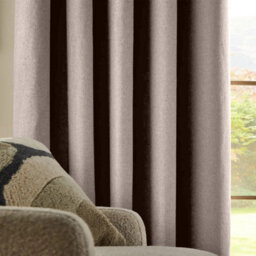 Ameha Plain Blackout Eyelet Curtain Thermal Insulated Linen Texture Fabric Bedroom Kitchen Window Curtain Pair- Beige, 46''x54'' - thumbnail 4