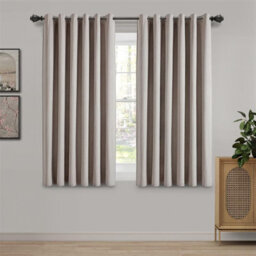 Ameha Plain Blackout Eyelet Curtain Thermal Insulated Linen Texture Fabric Bedroom Kitchen Window Curtain Pair- Beige, 46''x54''