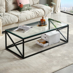 The Furniture Market Monza Glass Coffee Table With Black Cross Frame - thumbnail 2