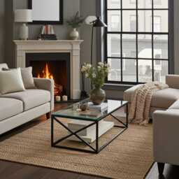 The Furniture Market Monza Glass Coffee Table With Black Cross Frame - thumbnail 1