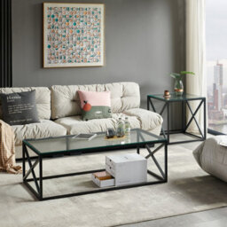 The Furniture Market Monza Glass Coffee Table With Black Cross Frame - thumbnail 4