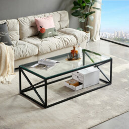 The Furniture Market Monza Glass Coffee Table With Black Cross Frame - thumbnail 3