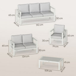 Outsunny Aluminium Garden Furniture Sofa Set With Olefin Cushions, White - thumbnail 3