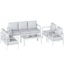 Outsunny Aluminium Garden Furniture Sofa Set With Olefin Cushions, White - thumbnail 2