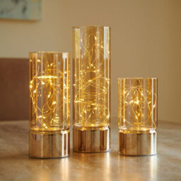 Auraglow Wire Rice Light Glass Cylinder Lantern-Bundle - thumbnail 1