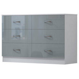 Harmin Grey High Gloss 6 Drawer Sideboard / Cupboard / Buffet Solo / Chest Of Drawers With Matt White Frame - thumbnail 4