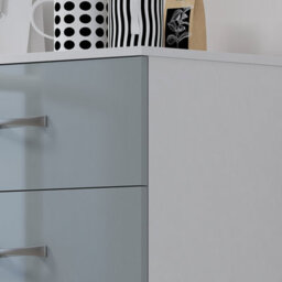 Harmin Grey High Gloss 6 Drawer Sideboard / Cupboard / Buffet Solo / Chest Of Drawers With Matt White Frame - thumbnail 6
