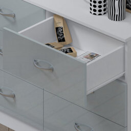 Harmin Grey High Gloss 6 Drawer Sideboard / Cupboard / Buffet Solo / Chest Of Drawers With Matt White Frame - thumbnail 8