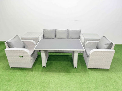 Fimous Outdoor Rattan Garden Furniture Dining Set 5-Seater Patio Rectangular Table 3 Seater Sofa Set With 2 Side Tables - image 1