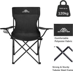 Vivo Pair Of Camping Chair Lightweight Folding Portable - Black - thumbnail 4