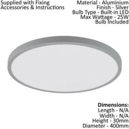 2-Pack Silver 400mm Round Led Wall And Ceiling Light - 25W 4000K Modern Design - thumbnail 2