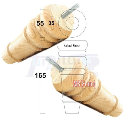 L&F 4 Replacement Furniture Feet Natural Turned Wooden Legs 165mm High Settee Chairs Sofas Footstools M8 (8mm) Tsp2071 - image 1