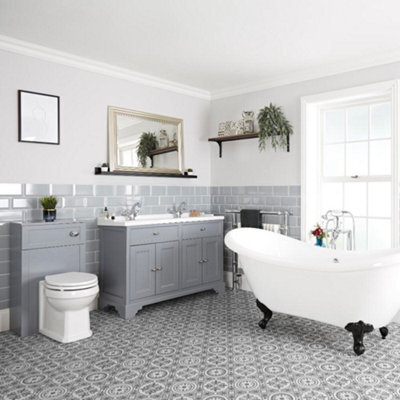 Homestylestore Light Grey Bathroom Suite With Double Ended Slipper Bath, 1210mm Vanity Unit And Back To Wall Toilet - image 1