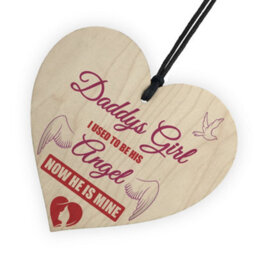 Red Ocean Memorial Daddy's Girl Father's Day Gift Angel Wood Heart Dad Grandad Sign Grave - thumbnail 6