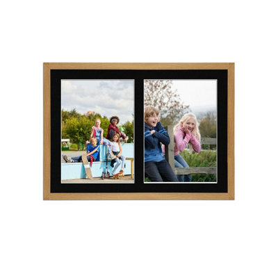 AK Frames 20X14 Oak Sleek Multi Photo Frame With Black Mount - Holds 2 Apertures (2X) A4 Photos - image 1