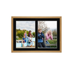 AK Frames 20X14 Oak Sleek Multi Photo Frame With Black Mount - Holds 2 Apertures (2X) A4 Photos