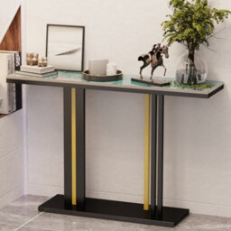 Fativo L118 X W30 X H78Cm Narrow Slim Console Table Sintered Stone Marble Hallway Entryway Porch Accent Table, Green - thumbnail 7