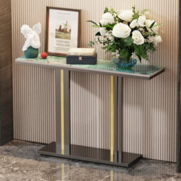 Fativo L118 X W30 X H78Cm Narrow Slim Console Table Sintered Stone Marble Hallway Entryway Porch Accent Table, Green - thumbnail 8