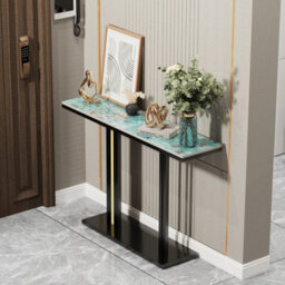 Fativo L118 X W30 X H78Cm Narrow Slim Console Table Sintered Stone Marble Hallway Entryway Porch Accent Table, Green